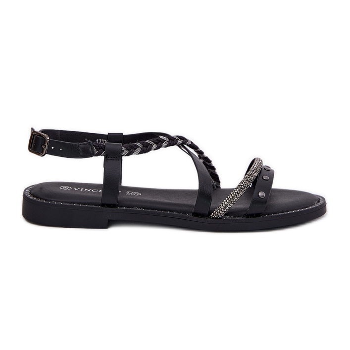Sandalias planas con rayas negras decorativas Vinceza 17379 negro