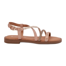 Sandalias planas con rayas decorativas de Vinceza 17379 beige
