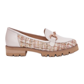 Mocasines de cuero para mujeres con detalles dorados Laura Messi 2938 Light Beige