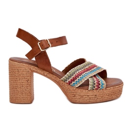 Sandalias de cuero en el pilar con trenza en Zazoo 40460 Brown Stripes marrón