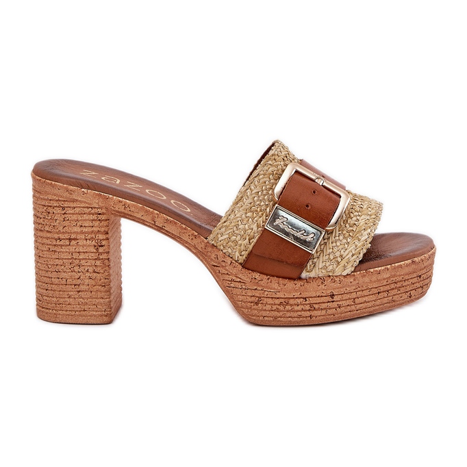 Flip de cuero para mujeres en el poste con una hebilla y trenza Zazoo 40459 Brown marrón