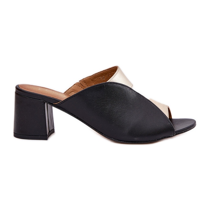 Zapatillas de cuero para mujeres en el Maciejka Post 06943-25 Negro y dorado