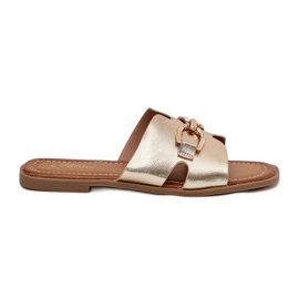 EVento Chanclas planas para mujeres con un detalle de oro decorativo dorado