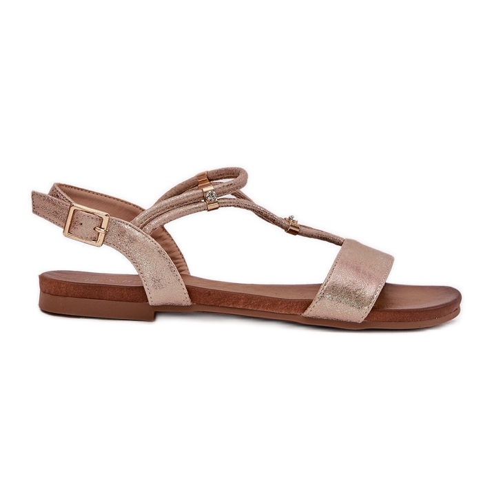 S.Barski Sandalias planas para mujeres con Stripes S. Barski KV51-120 Pink Gold dorado