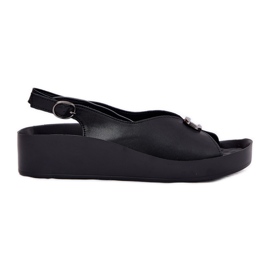 S.Barski Sandalias de cuero para mujeres en Wedge y Platform S. Barski KV51-020 Negro