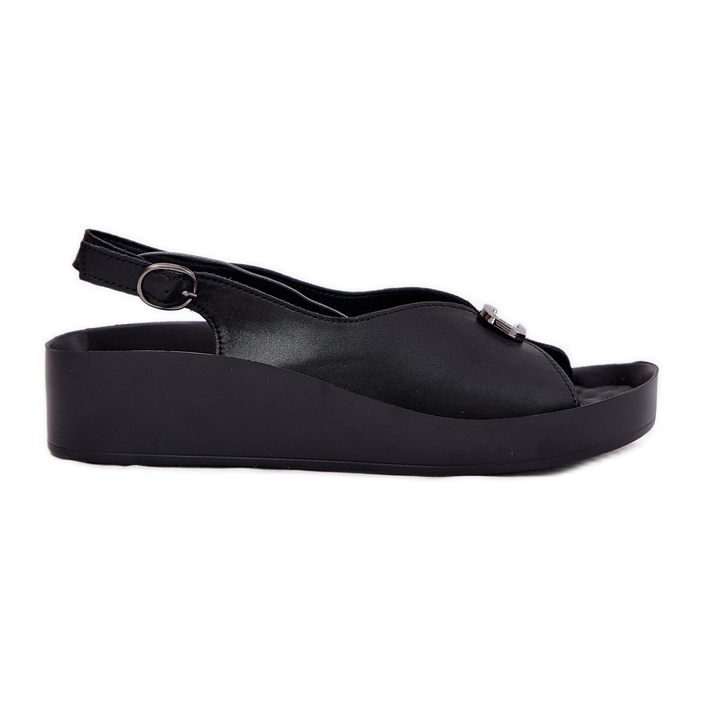 S.Barski Sandalias de cuero para mujeres en Wedge y Platform S. Barski KV51-020 Negro