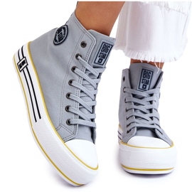 Zapatillas de deporte de material alto de mujeres en la plataforma Big Star LL274188 Blue claro azul