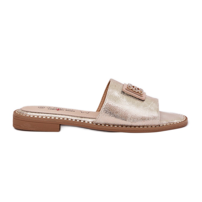 S.Barski Flip-flops de tacón plano para mujeres con un adorno S. Barski KV51-089 Oro dorado