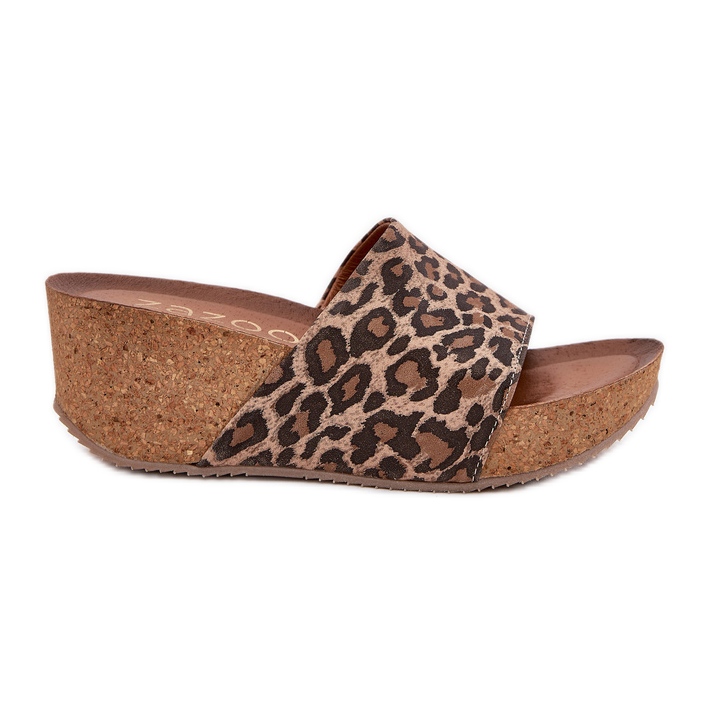 Zazoo 40289 Flip de cuero para mujeres en el leopardo de cuña de corcho beige