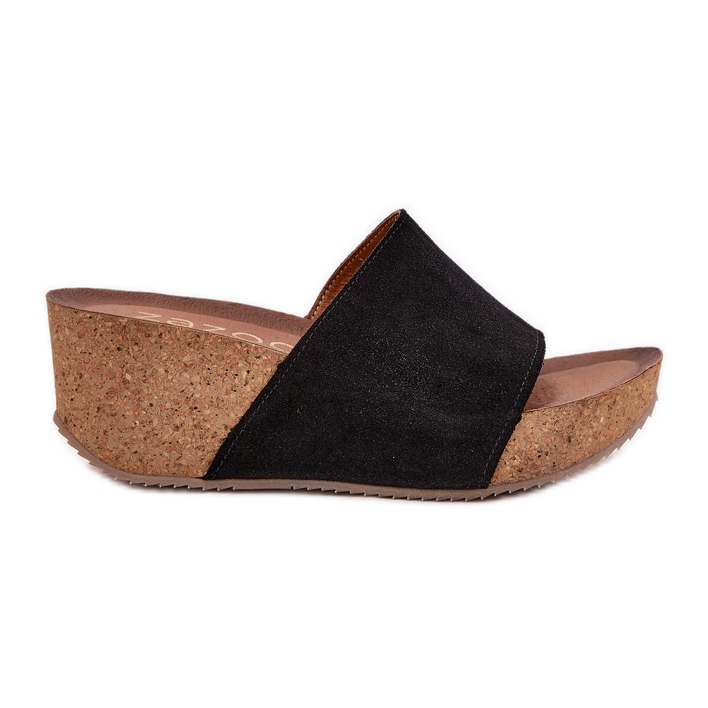 Zazoo 40311 Slippers de mujeres de gamuza en las cuñas de corcho. negro