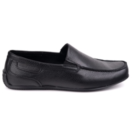 Polbut Mocasines de cuero para hombres 2105 Pea de grasa negra negro