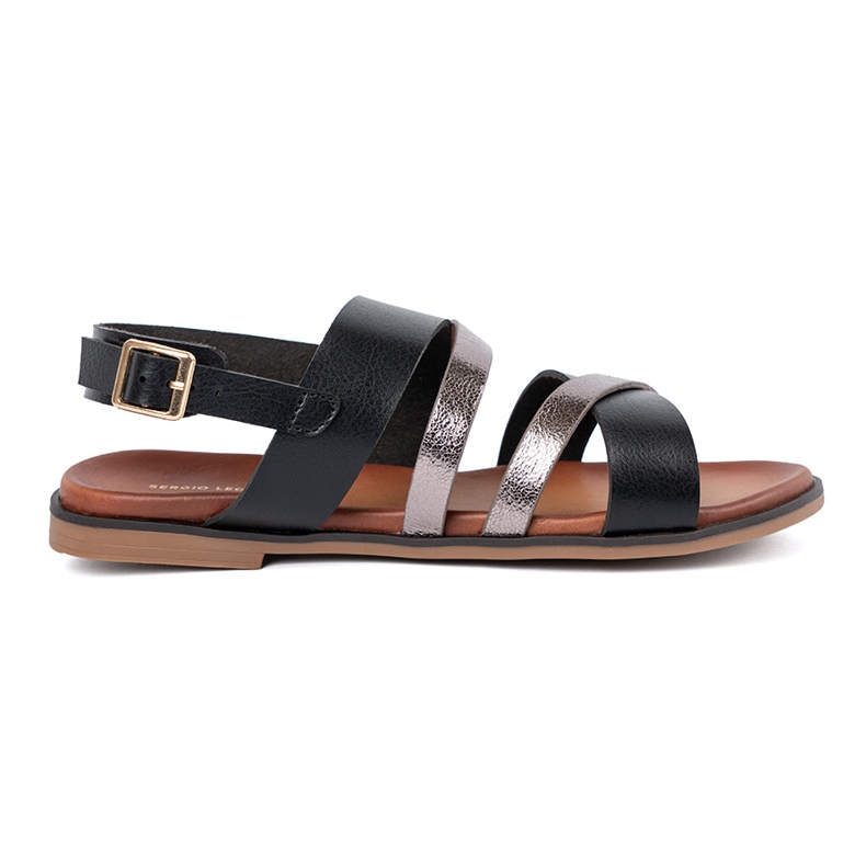 Sandalias negras Sergio Leone con rayas plateadas negro