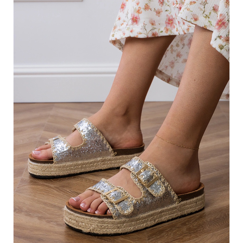 Silver Glitter Espadrilles con hebillas plata