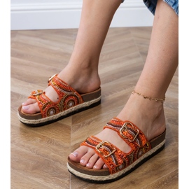 Chanclas de color étnico naranja con abrazaderas en rayas