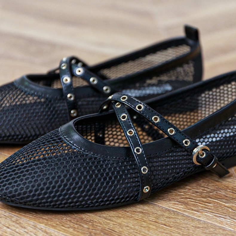 Ballerinas de malla negra con una hebilla decorativa negro Ballerinas de malla negra con una hebilla decorativa negro