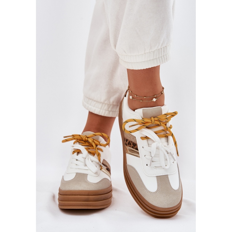 Zapatillas de deporte para mujeres en la plataforma con estampado de leopardo blanco de cordones dobles