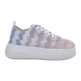 Zapatillas para mujeres en la plataforma con una multicolor superior de crochet