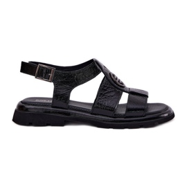 Sandalias de cuero para mujeres barnizadas con detalles decorativos Artiker 56C0691 Negro