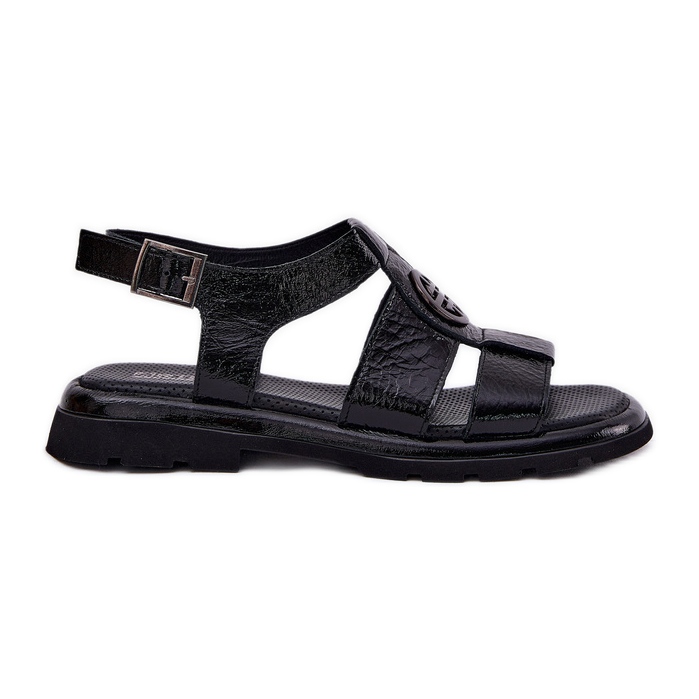 Sandalias de cuero para mujeres barnizadas con detalles decorativos Artiker 56C0691 Negro