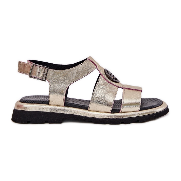 Sandalias de cuero para mujeres barnizadas con un detalle decorativo Artiker 56C0689 PLN dorado