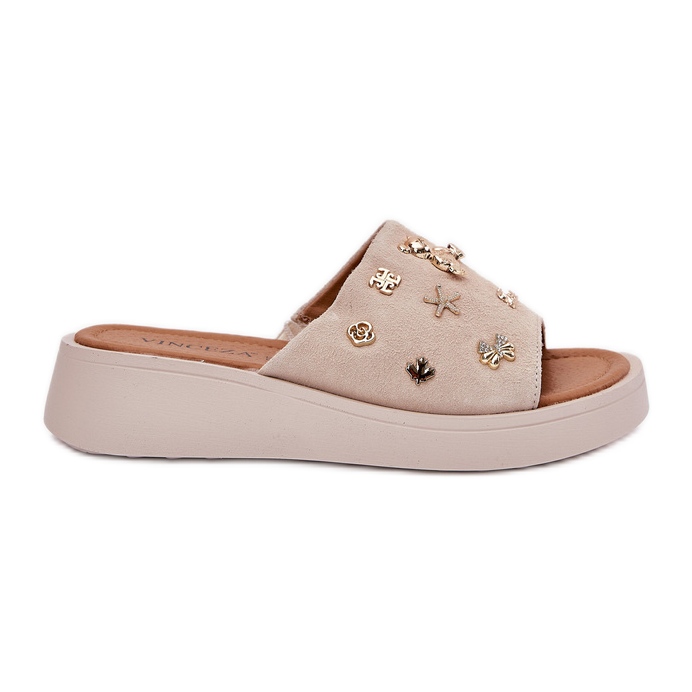 Chanclas de ante mujeres con Vinceza 66741 beige