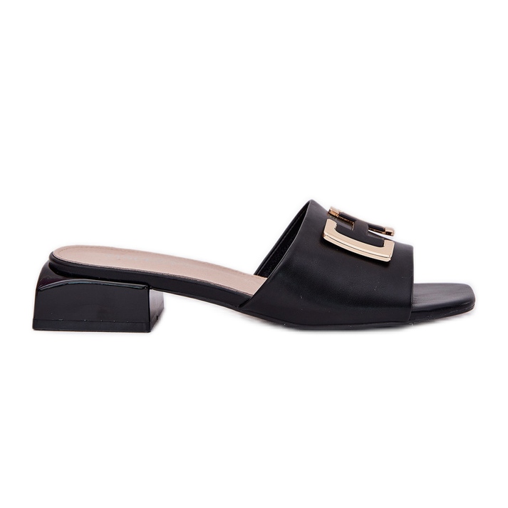 Vinceza Elegantes zapatillas para mujeres en un bloque con un detalle dorado de Vincez 62229 Negro