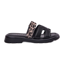Flip de cuero para mujeres Vinceza 66769 Leopardo negra negro