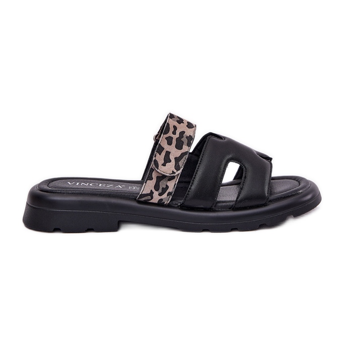 Flip de cuero para mujeres Vinceza 66769 Leopardo negra negro