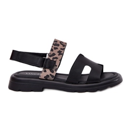 Vinceza 66780 Sandalias de cuero femenino con tacones planos negro