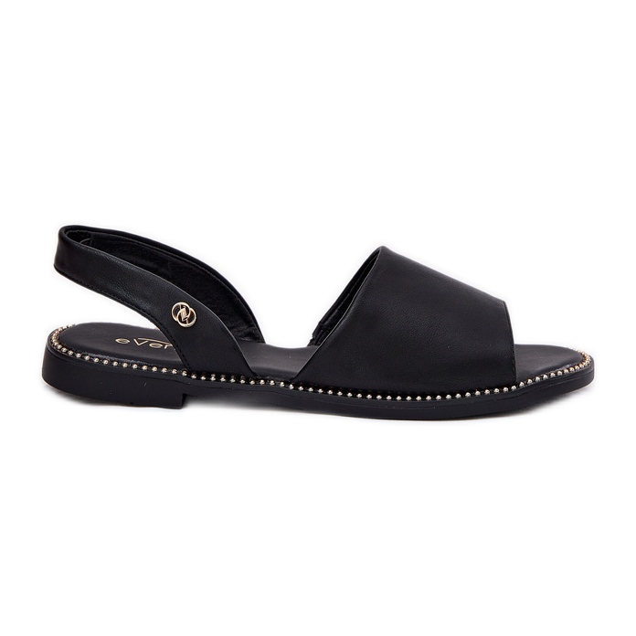 EVento Sandalias de mujer de ceñamiento plano de cuero Eco Black negro