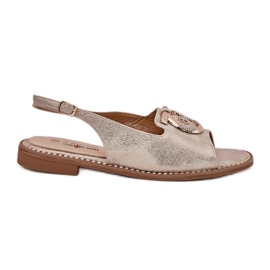 S.Barski Elegantes sandalias con decoración de tacón plano S. Barski KV51-003 Oro dorado