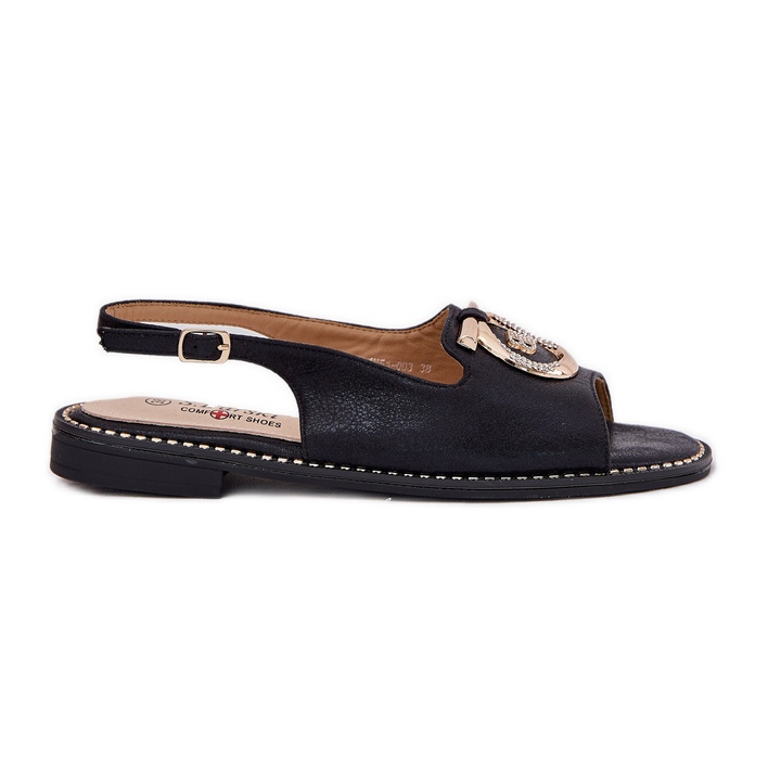 S.Barski Elegantes sandalias con adorno de tacón plano S. Barski KV51-003 Negro