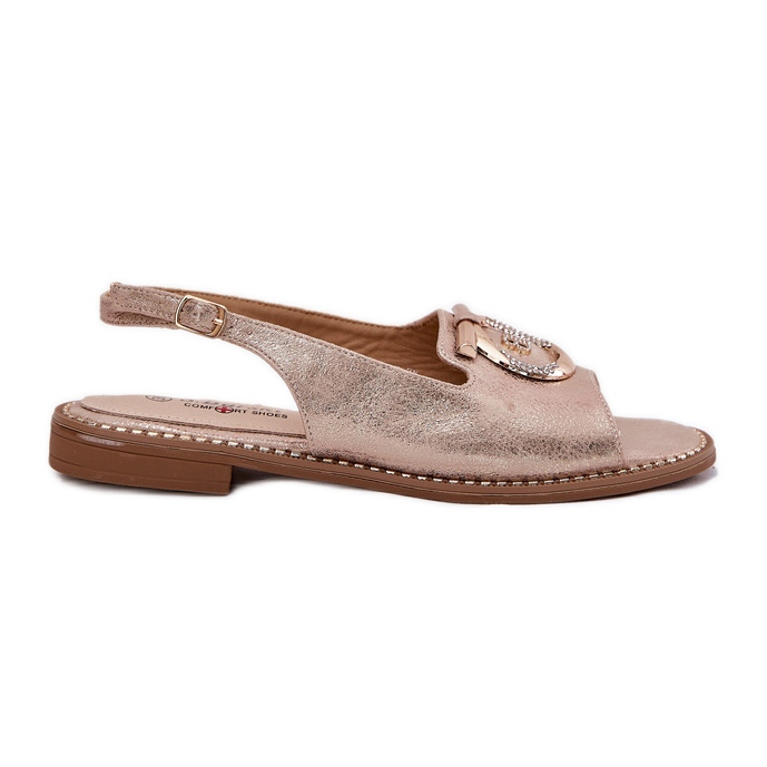 S.Barski Elegantes sandalias con adorno de tacón plano S. Barski KV51-003 Oro rosa dorado