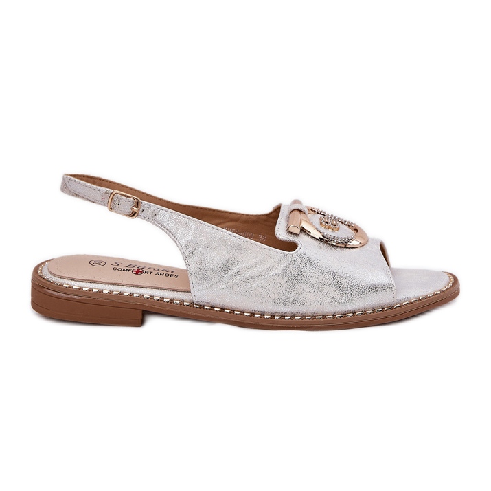 S.Barski Elegantes sandalias con adorno de tacón plano S. Barski KV51-003 plata