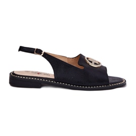 S.Barski Sandalias para mujeres de tacón plano con un adorno S. Barski KV51-002 Negro