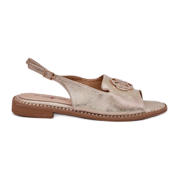S.Barski Sandalias para mujeres de tacón plano con un adorno S. Barski KV51-002 Oro dorado