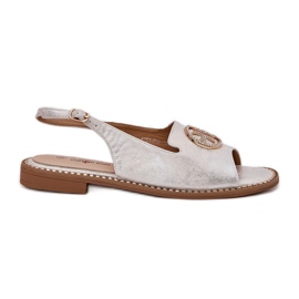 S.Barski Sandalias para mujeres de tacón plano con un adorno de S. Barski KV51-002 Plata S.Barski Sandalias para mujeres de tacón plano con un adorno de S. Barski KV51-002 Plata