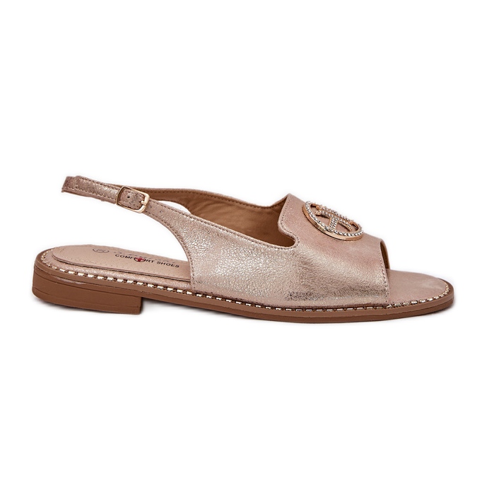 S.Barski Sandalias para mujeres de tacón plano con un adorno S. Barski KV51-002 Pink Gold dorado