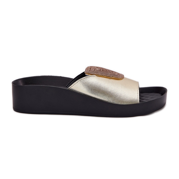 S.Barski Flip-flops de cuero para mujeres con un adorno KV51-028 PLN dorado