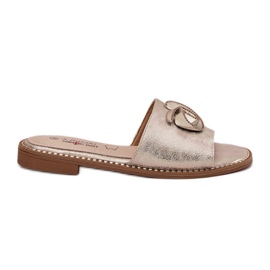 S.Barski Flip de mujeres de tacón plano con un detalle decorativo de Zloty KV51-007 dorado