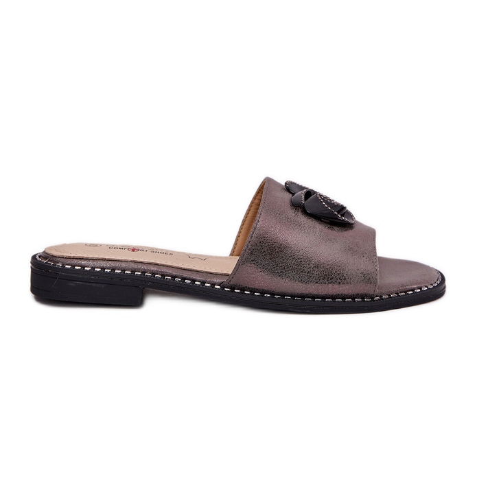 S.Barski Chanclas para mujeres de tacón plano con detalles decorativos de grafito KV51-007 plata S.Barski Chanclas para mujeres de tacón plano con detalles decorativos de grafito KV51-007 plata