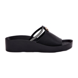 S.Barski Zapatillas de cuero para mujeres con una correa decorativa KV51-034 Negro