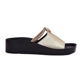 S.Barski Chanclas de cuero para mujeres con una tira decorativa de oro KV51-034 dorado S.Barski Chanclas de cuero para mujeres con una tira decorativa de oro KV51-034 dorado