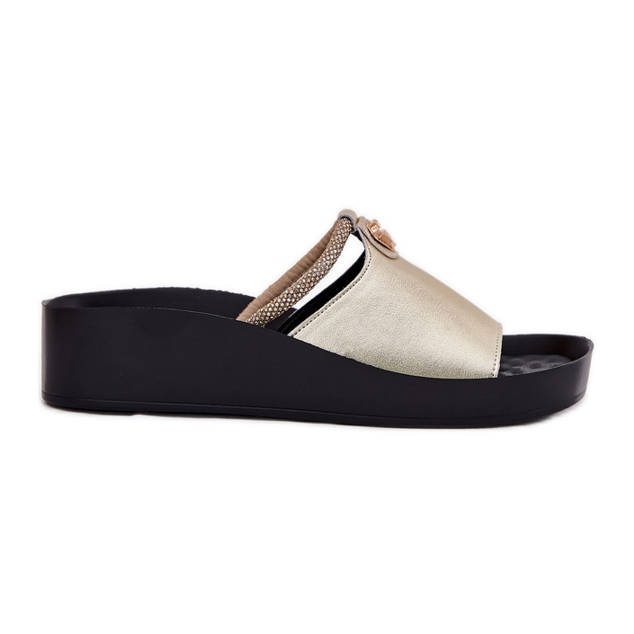S.Barski Chanclas de cuero para mujeres con una tira decorativa de oro KV51-034 dorado