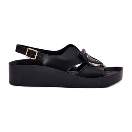 S.Barski Sandalias de cuero para mujeres en Wedge S. Barski KV51-031 Negro