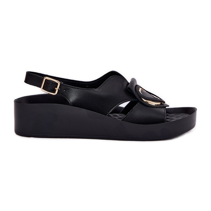 S.Barski Sandalias de cuero para mujeres en Wedge S. Barski KV51-031 Negro
