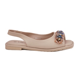 S.Barski Sandalias de mujeres planas con cristales S. Barski KV51-079 beige