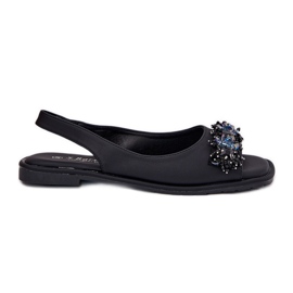 S.Barski Sandalias de mujeres planas con cristales S. Barski KV51-079 Negro
