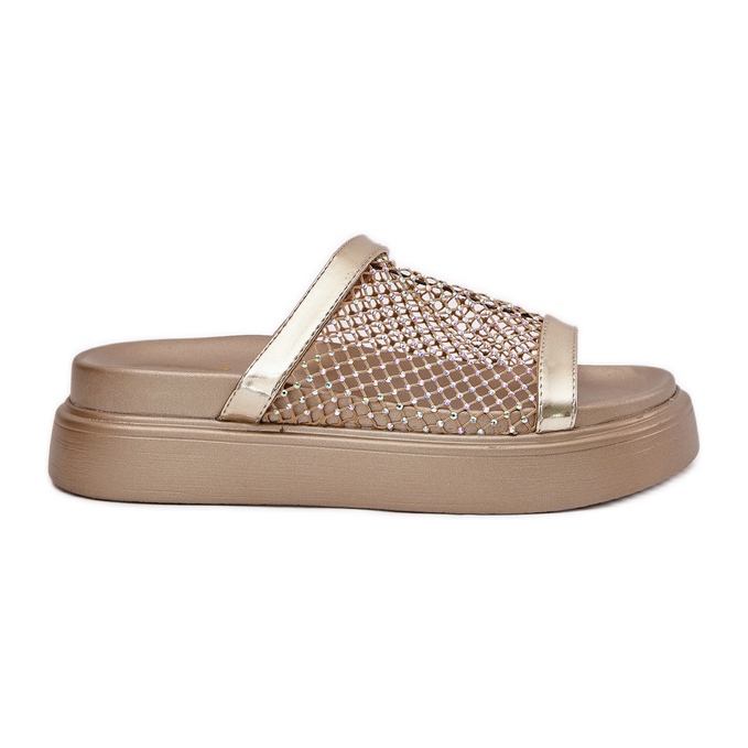 S.Barski Chanclas de mujeres decoradas en la plataforma con malla S. Barski my51-016 Złote dorado S.Barski Chanclas de mujeres decoradas en la plataforma con malla S. Barski my51-016 Złote dorado