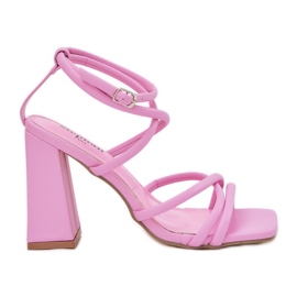 Sandalias De Tacón Alto Con Tiras Para Mujer, Rosa rosado